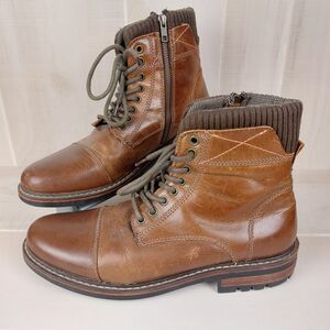 Crevo Mens Sz 10 Camden Cap Toe Chestnut Leather Boot Brown Side Zip CV 1217-225